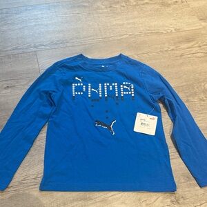 Puma Boys Kids Blue Long Sleeve Graphic Cotton Tee Sz 5 Small NWT